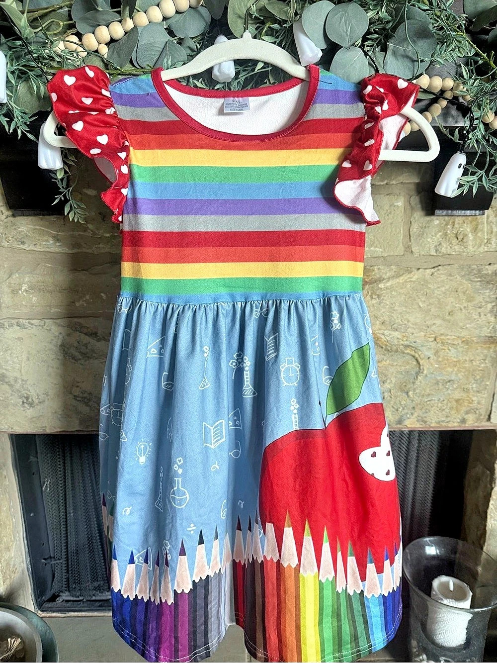 Rainbow apple Stripe Casual Dress-Size 7/8